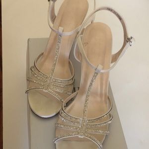 White crystal t-strap high heel